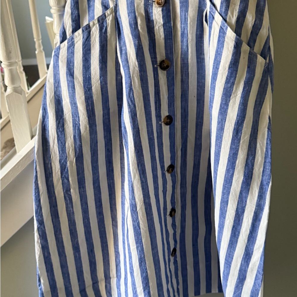 Boden Petra Front Button Stripe Linen Midi Skirt Sz 2